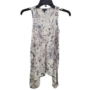 Express Women's White Gray Spacedye Marble Semi Sheer Burnout Sharkbite Tank XXS